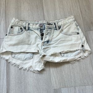 One Teaspoon Light Wash Frayed Jean Shorts